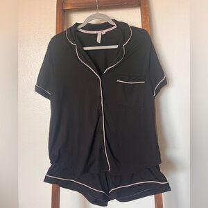 Nursing Friendly Black Pajama Set with Pink Trim
